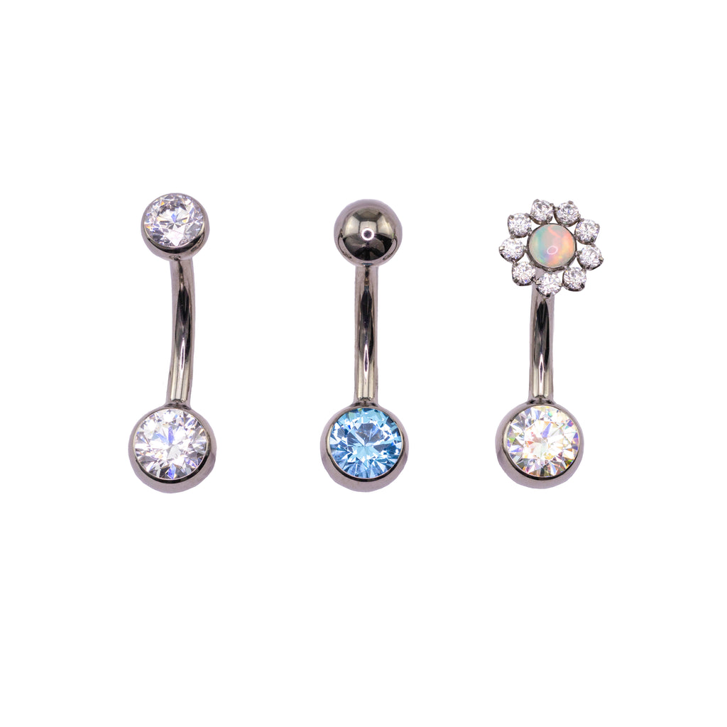 Curved Navel Barbell, Topless, with 5mm Flat-back (Gem)